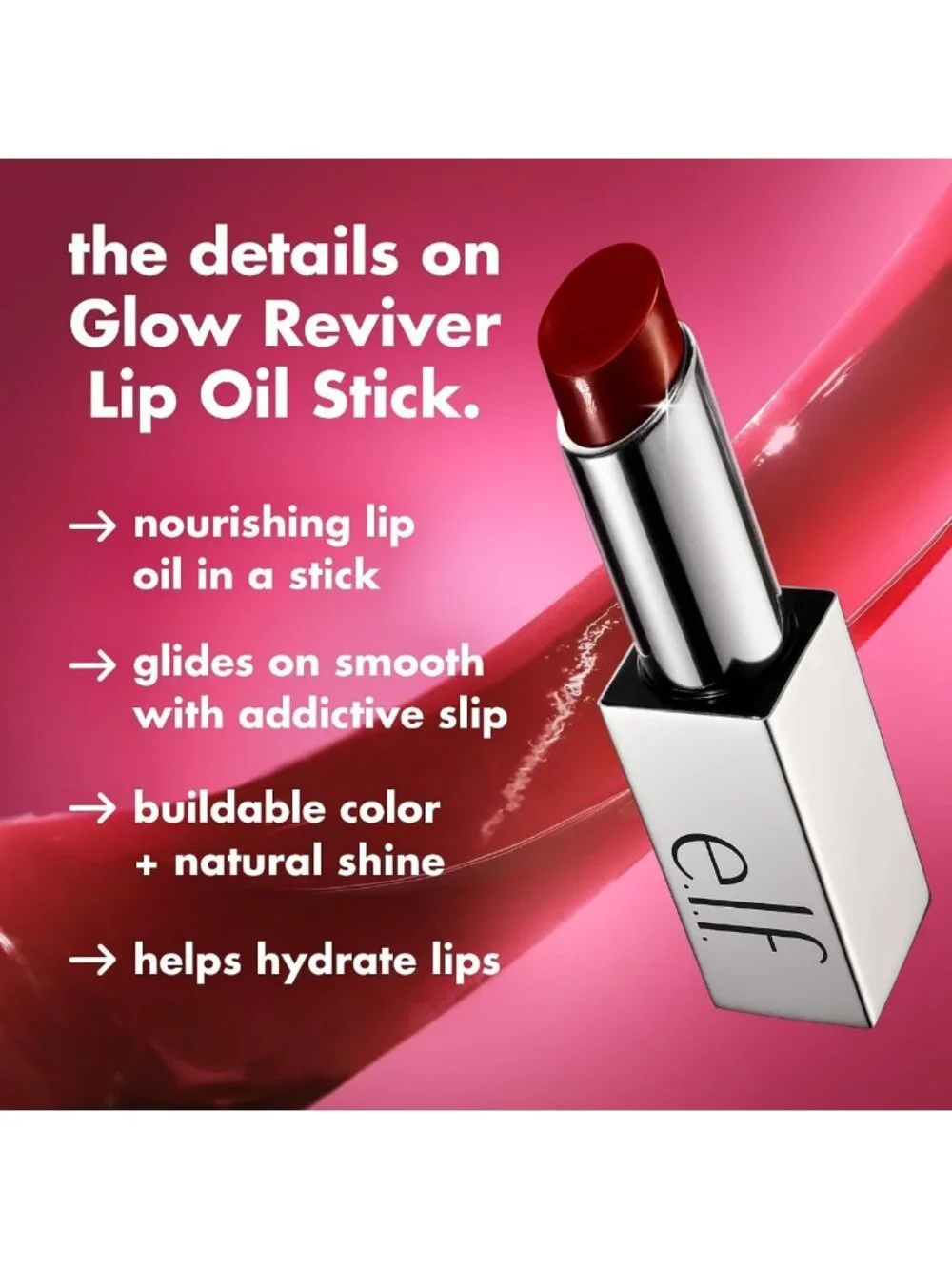 Hydrating Tinted Lip Oil Stick - Cherry Flavor, Non-Sticky, Soft Shine, Vegan